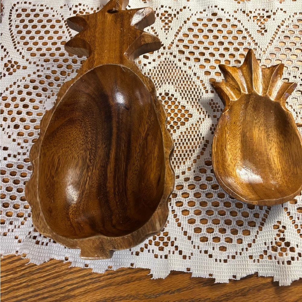 Vintage Monkey Pod Wooden Pineapple Bowls